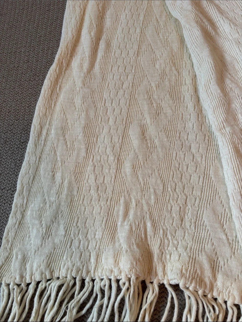 Cream Fringe Knit Wrap Scarf - 18”x60”